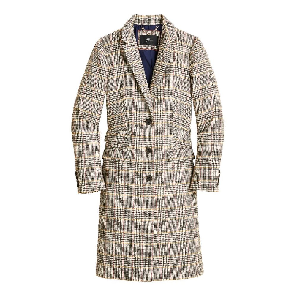 NWT J.Crew Dalton Topcoat in Olive Mustard Red Glen Plaid English Wool 10